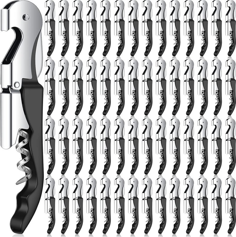 Raiten Waiter Corkscrew Wine Openers Heavy Duty Hinges Wine Key Bottle Opener All in One Double Hinged Waiter's Corkscrew with Foil Cutter Wine Tools for Bartenders Servers Sommelier (Black, 100 Pack) - Image 1
